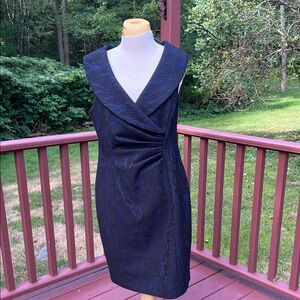 Kay Unger SZ 14, blue/black combo portrait collar dress.